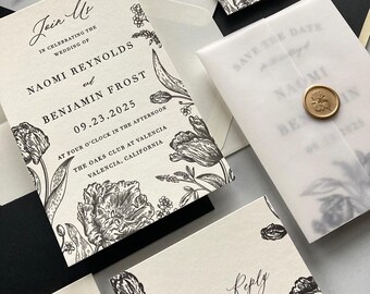 Semi-Custom_Black, White and Gold Letterpress Wedding Invitations_Deposit