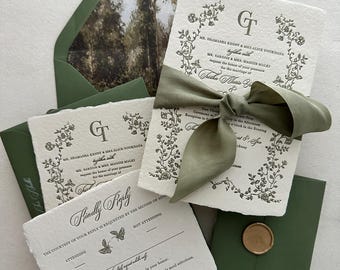 Semi-Custom_Green Handmade Paper Letterpress Invitations_Deposit