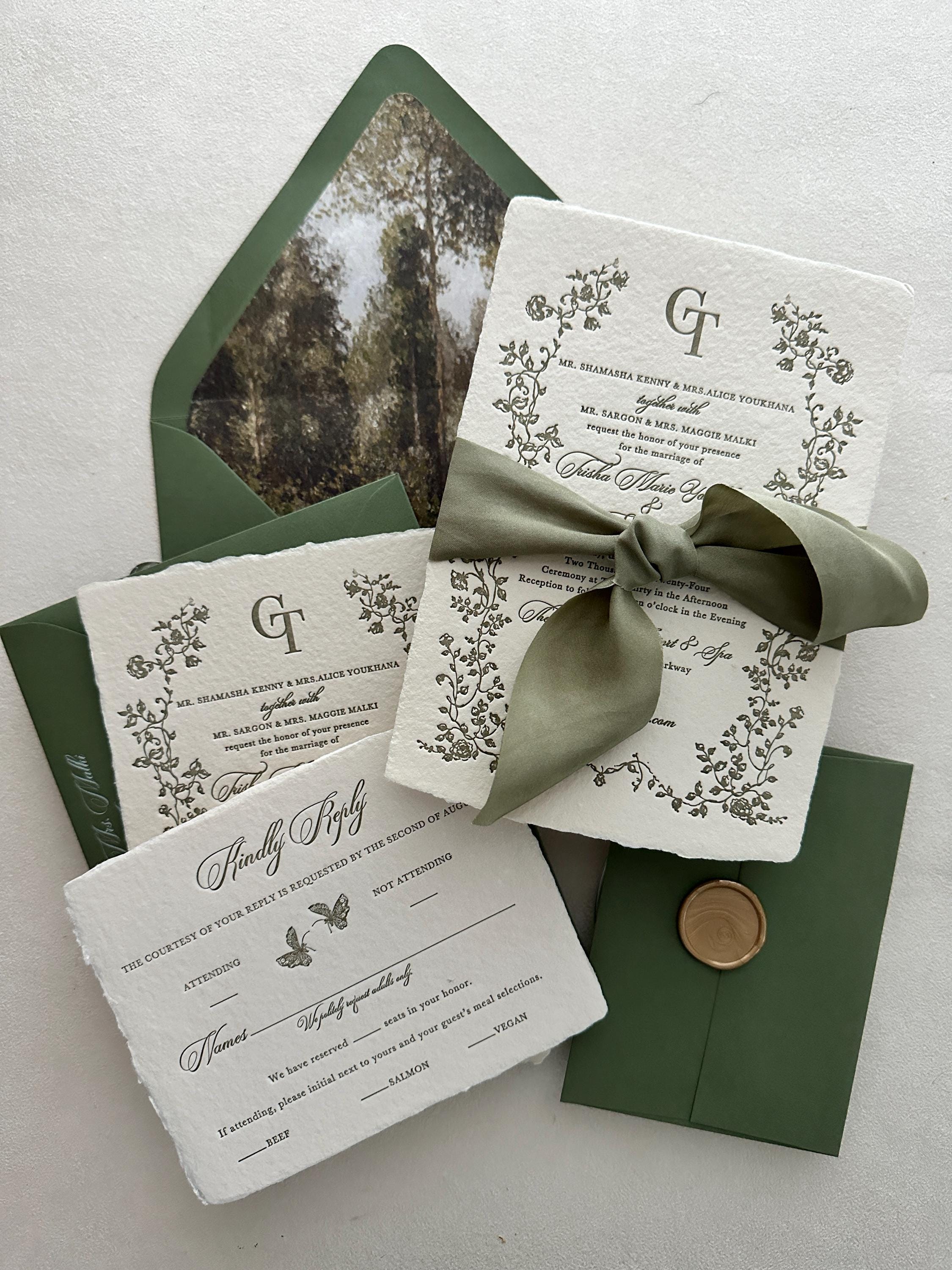 Semi-Custom_Green Handmade Paper Letterpress Invitations