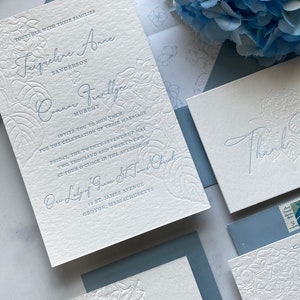 Dusty Blue Letterpress Wedding Invitations