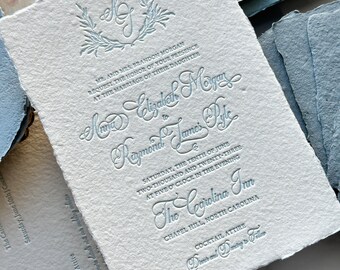 Dusty Blue Handmade Paper Letterpress Invitations