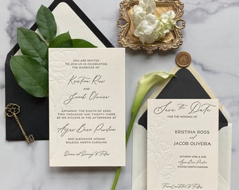 Black and Cream Letterpress Wedding Invitations