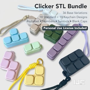 Anpassningsbart Fidget Clicker STL-paket | 36 designer, alfabetsknappar (digital nedladdning)