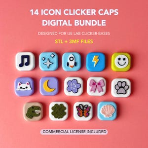 14 iconos para teclas de fidget clickers / Archivos STL y 3MF / Archivos para impresión 3D / Uso comercial