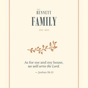 Personalized Family Name Sign, As For Me And My House Printable, Custom Scripture Wall Art, Housewarming Gift, Digital Download