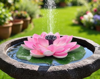Solar Powered Lotus Fountain, Floating 6 Nozzle Water Sprayer, Birdbath Pond Decor, Patio Pool Garden Accent, Outdoor Yard Landscape Feature