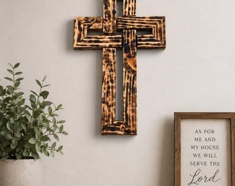Handcrafted Woven Wood Cross Wall Art – Unique Grain Pattern Home Decor
