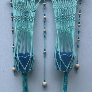 Macrame Double Planter 4in ceramic pots