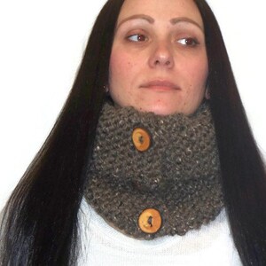 Warm Chunky Cowl, Tube Cowl, Brown, Matching Hat available