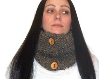 Warm Chunky Cowl, Tube Cowl, Brown, Matching Hat available