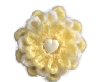 Crochet Flower Brooch, Yellow, White