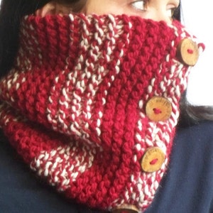 Warm Chunky Cowl, Tube Cowl, Red, White, Woodland Cowl