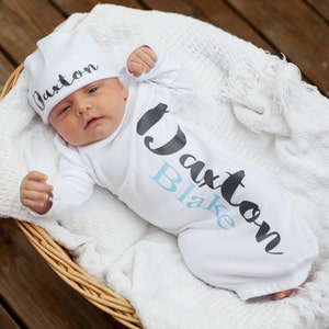 Baby Boy Personalized Coming Home Outfit Newborn Personalized Baby Clothes Baby Gown Baby Shower Gift Newborn Boy Take Home Clothing image 1