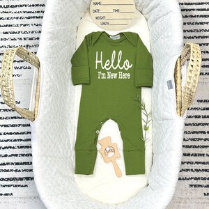 Olive Green Baby Romper Gift Set: Personalized Newborn Outfit