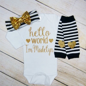 Personalized Baby Girl Clothes, Hello World Newborn Girl Outfit, Newborn Girl Hospital Outfit, Girl Coming Home Outfit, Baby Girl Gift