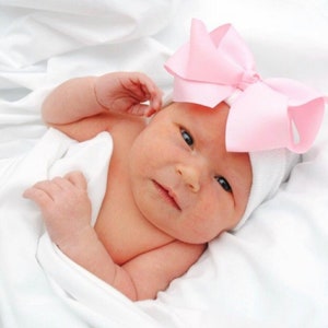 Newborn Girl Hat, Newborn Hat With Bow, Hospital Hat With Bow, Baby Girl Coming Home Outfit Baby Beanie Hat - Choose Bow Color