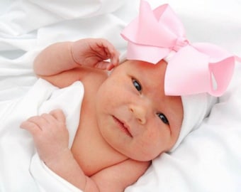 Newborn Girl Hat, Newborn Hat With Bow, Hospital Hat With Bow, Baby Girl Coming Home Outfit Baby Beanie Hat - Choose Bow Color