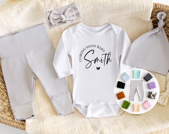 Coming Soon Personalized Baby Announcement Shirt | Newborn Coming Home Outfit Gender Neutral Baby Boy or Girl Outfit | Outfit Options