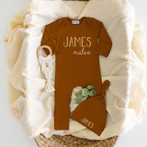 Newborn Boy Take Home Outfit, Personalized Rust Romper With Fold Over Mitts & Feet, Gift For New Baby, Newborn Photo Outfit