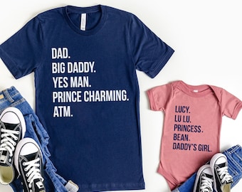 Custom Nickname Shirts - Perfect Dad and Daughter Gift -Matching Family Shirts  - Assorted Colors & Sizes - Personalize Up to 6 Names!