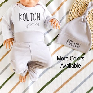 Newborn Boy Coming Home Outfit Personalized, Choose Pants & Hat Color, Fold Over Feet Option, Baby Boy Clothes Mama Bijou