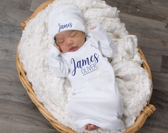 Baby Boy Gown - Bring Home Outfit - Personalized Newborn Gown with Min –  Little Chunky Monkeys