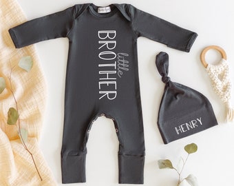 Personalized Little Brother Romper Hat Set: Newborn Outfit
