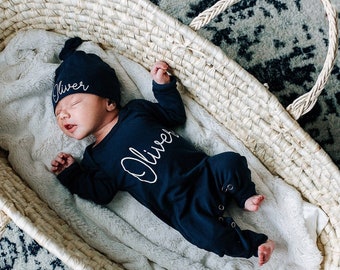 Navy Blue Newborn Boy Coming Home Outfit - Baby Clothes Perfect for Hospital Outfit, Personalized Baby Shower Gift or Pregnancy Announcement
