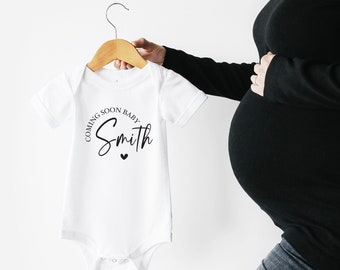 Pregnancy Announcement Shirt Personalized | Baby Announcement Newborn Coming Home Outfit Gender Neutral Baby Boy or Girl Outfit Mama Bijou