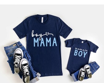 Mommy and Me Shirts Boy, Boy Mama and Mama's Boy Matching Shirts - Navy Blue Family Shirts - Unique Gift for Mom or Mothers Day Gift