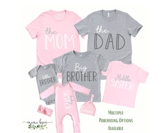 Sibling Shirts, Big Sister Shirt, Little Sister Outfit, Newborn Girl Coming Home Outfit, Baby Announcement Shirt, Mom, Dad, Brother Options