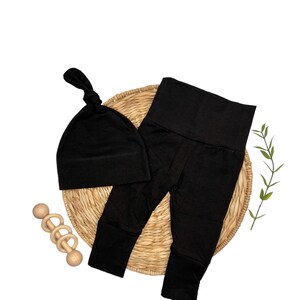Black Newborn Cotton Pants with Fold Over Foot Cuffs