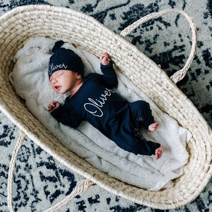 Newborn Boy Coming Home Outfit, Baby Boy Take Home Outfit, Expecting Mom Gift, Baby Boy Gift, Navy Baby Romper Fold Over Mitts & Feet,