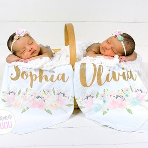 Newborn Girl Swaddle Blanket Headband Personalized Baby Blanket Receiving Blanket Floral Swaddling Blanket Boho Baby Shower Gift Girl Set