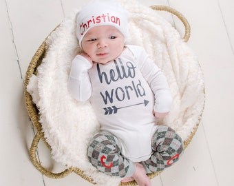 Conjunto de Hola Mundo para recién nacido: Conjunto de bebé niño que regresa a casa