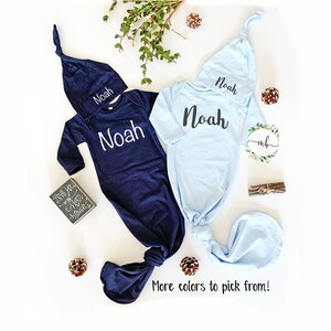 Personalized Newborn Knotted Gown and Hat Set: Baby Coming Home Outfit