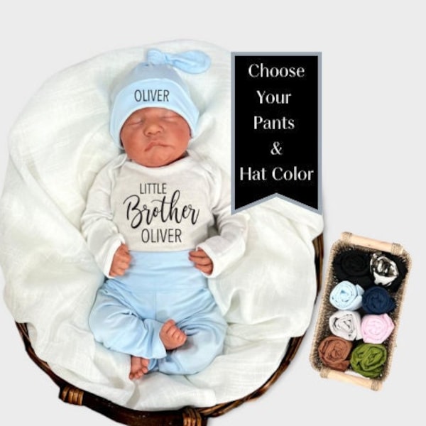 Little Brother Newborn Boy Coming Home Outfit Personalized, Newborn Boy Take Home Outfit, Fold Over Feet Option, Baby Boy Clothes Mama Bijou