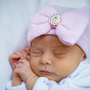 Baby Girl Hat With Bow, Newborn Baby Girl Hat, Hospital Baby Hat, Baby Girl Hospital Hat Baby Girl Accessory, Baby Girl Beanie Hat
