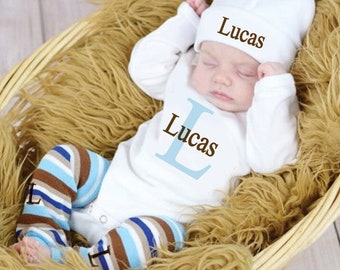 Baby Boy Outfit Personalized, Baby Boy Gift, Newborn Boy Coming Home Outfit, Baby Hospital Outfit, Baby Shower Gift, Monogram Initial