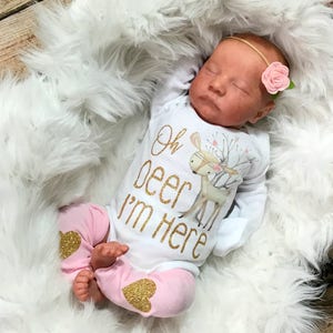 Baby Girl Clothes Boho, Newborn Girl Coming Home Outfit, Newborn Girl Gift, Take Home Outfit Girl, Boho Newborn Outfit Oh Deer I'm Here