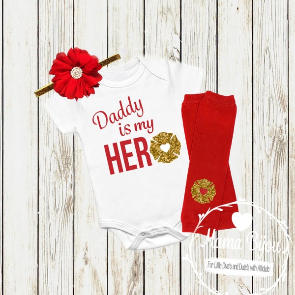 Firefighter Gift, Baby Girl Outfit, Dad Grandpa Fireman Gift, Daddy Is My Hero, Firefighter Baby Baby Girl Clothing, Baby Toddler Clothes