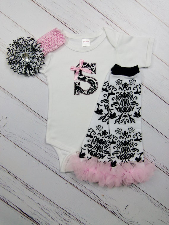 Baby Girl Clothes Damask Monogram Bodysuit or Gown Add Leg Etsy