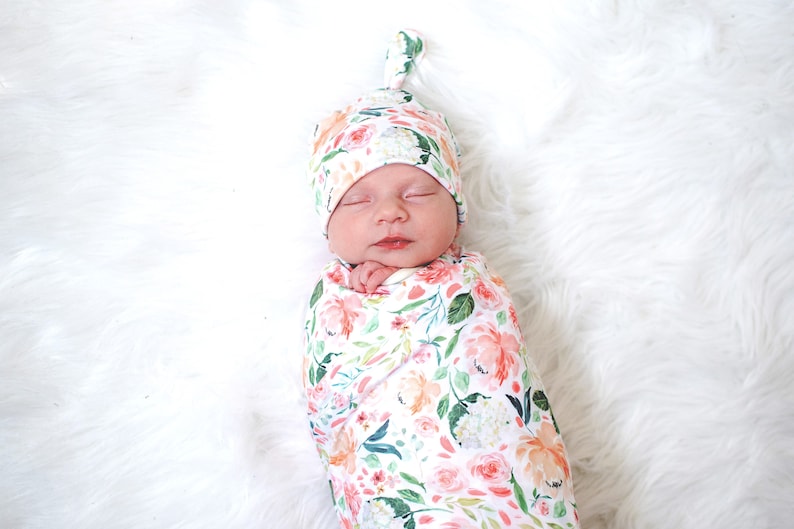 Newborn Girl Floral Knotted Gown Swaddle Blanket Coming Home Etsy
