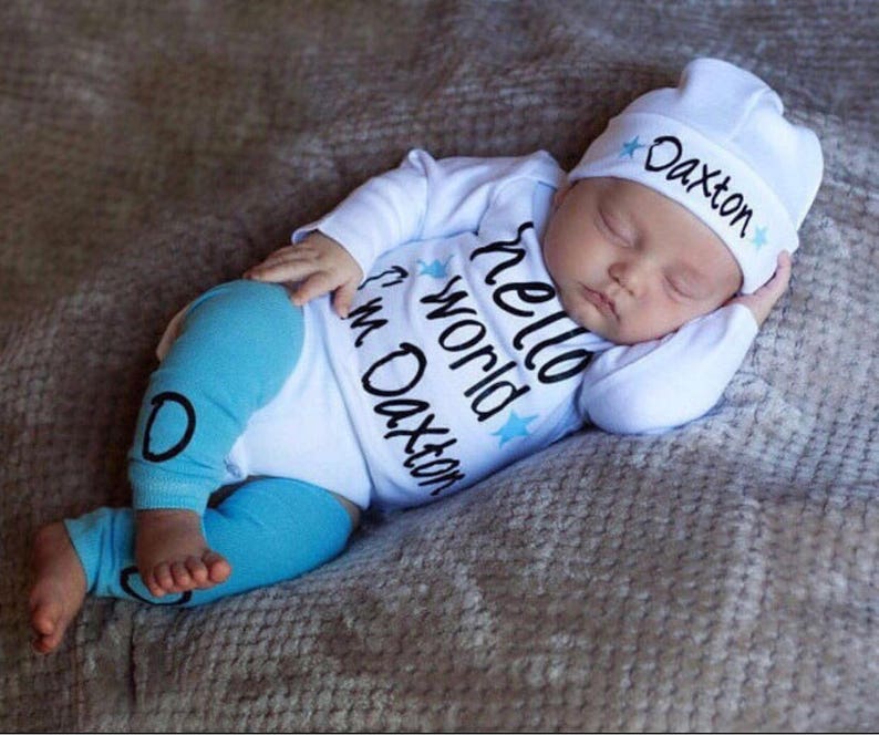 Baby Boy Clothes Newborn Boy Coming Home Outfit Hello World Etsy