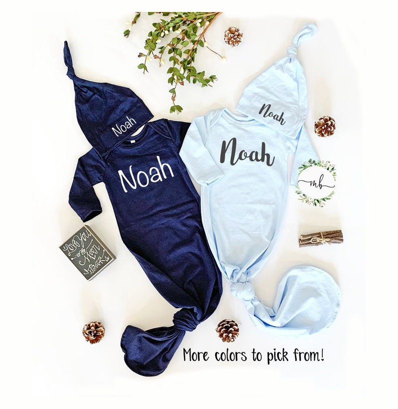 Personalized Newborn Boy Coming Home Outfit Knotted Gown Baby Etsy