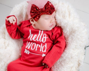 Baby Girl Valentines Day Outfit, Newborn Girl Coming Home Outfit, Baby Girl Valentines Take Home Outfit, Hello World Baby Outfit