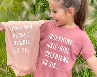 Pregnancy Announcement Nickname Shirts - Big Sister Little Sister Brother Announcement Tees - Assorted Colors & Sizes