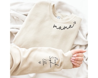 Personalized Mom Sweatshirt: Names on Sleeve, New Mom Gift