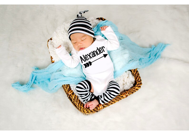 Personalized Newborn Boy Coming Home Outfit, Baby Boy Take Home Outfit, Personalized Arrow, Newborn Boy Outfit, Baby Boy Newborn Leg Warmers image 1