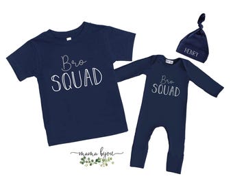 Bro Squad Matching Navy Shirts: Sibling Set, New Baby Brother Gift